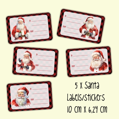 Stickers: set of 5 Santa labels