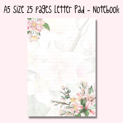 A5 size 25 pages Letter pad/Notebook: Spring Blossoms