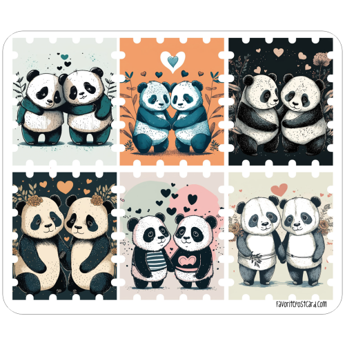 Sticker sheet #096: Postage stamps - Pandas in Love, MINI