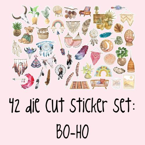 42 small die cut sticker set: BoHo