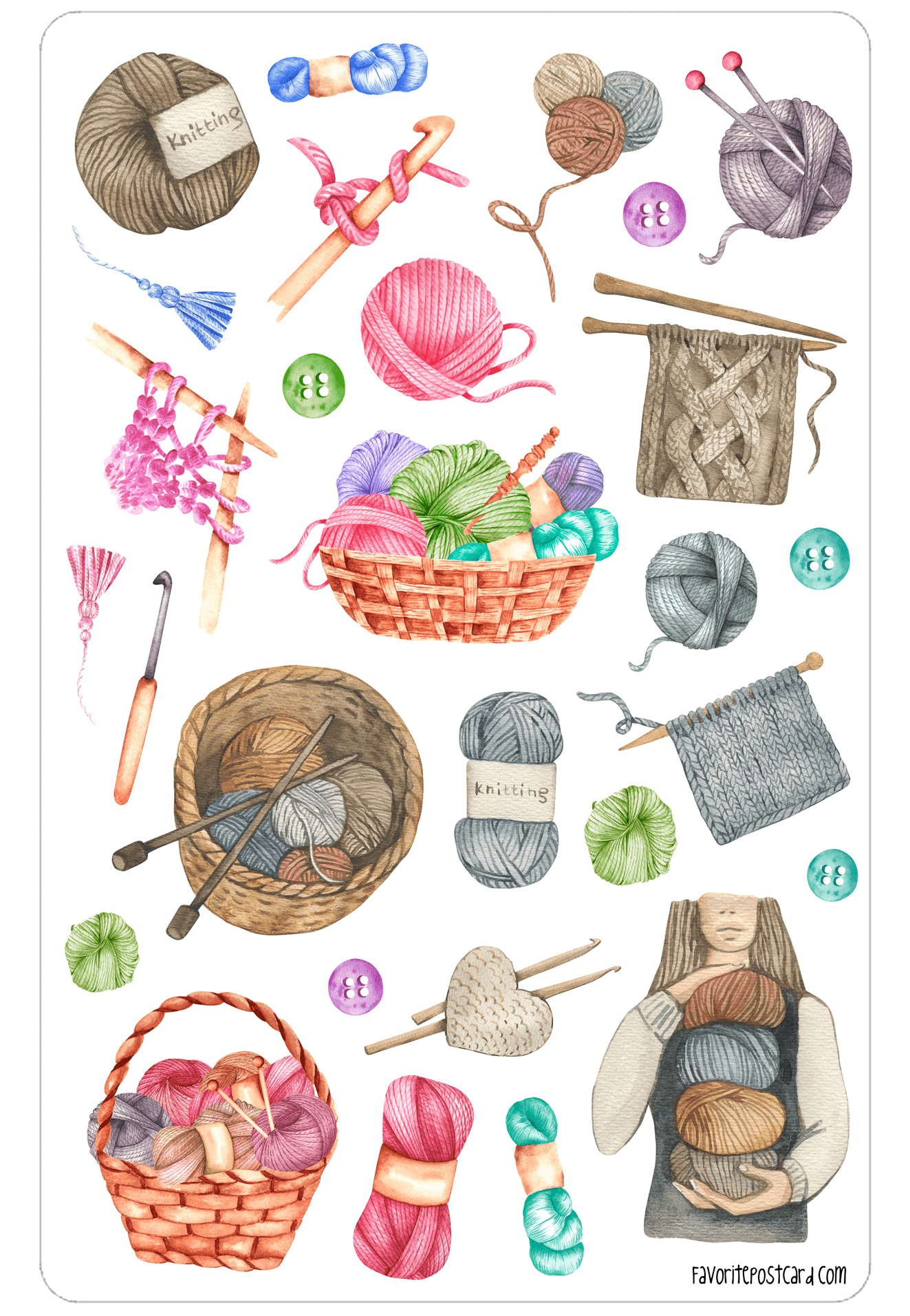 Sticker sheet #159: Knitting, MAXI – Favoritepostcard.com
